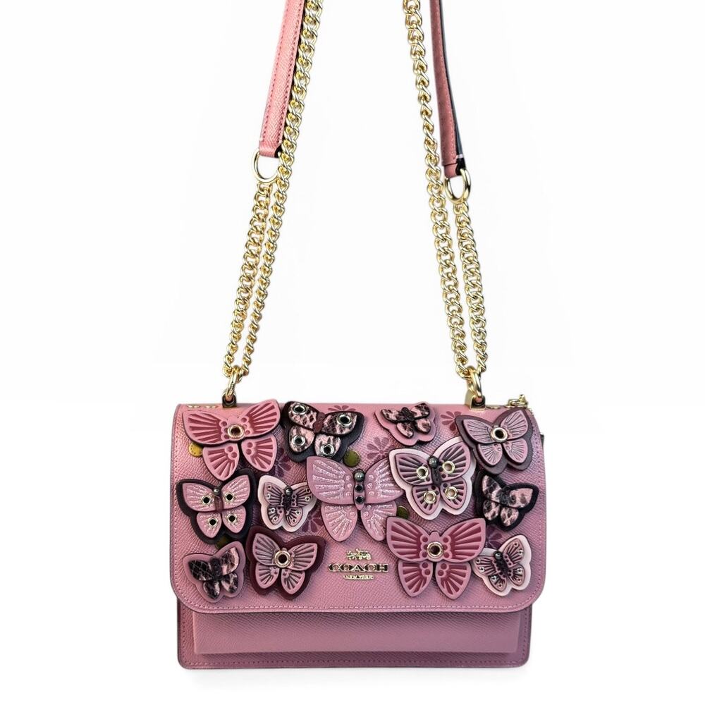 Authentic Coach Klare Butterfly Tea Rose Appliqué Chain Crossbody NWT Rare - Picture 2 of 10